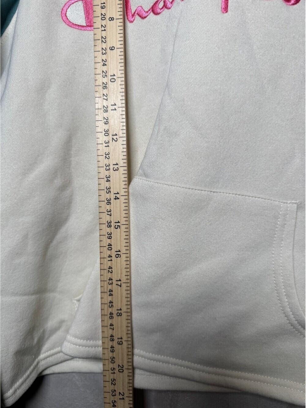 Champion GIRLS Large Hoodie Cream and Teal with Pink Accents, Embroidered Logo, - Picture 6 of 6